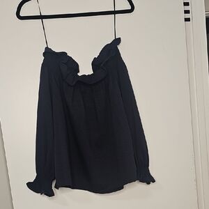Tuckernuck Navy Ruffle Off-Shoulder Blouse